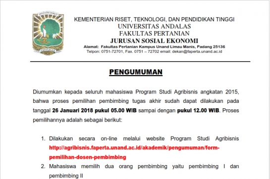 Prodi Agribisnis Fakultas Pertanian Universitas Andalas