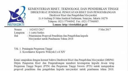 Info LPPM || Penerimaan Proposal Penelitian dan Pengabdian kepada Masyarakat untuk Pendanaan Tahun 2018