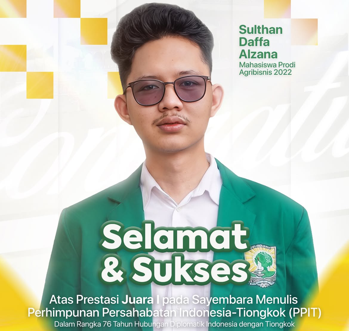 Mahasiswa Agribisnis Unand Raih Juara I Sayembara Menulis PPIT dalam Peringatan 76 Tahun Hubungan Diplomatik Indonesia–Tiongkok
